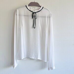 Forever 21 White Long Sleeve Blouse with Black Bow